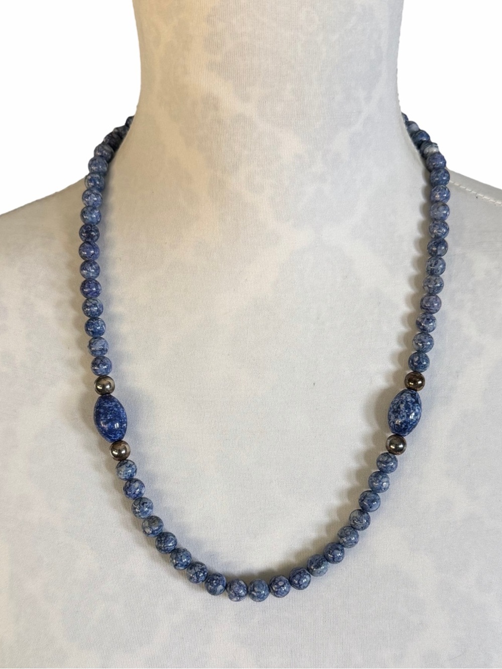 Blue Speckled Stone Beaded Necklace | Long Statement Necklace | Vintage Style